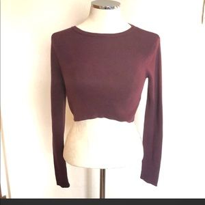 Cropped Ribbed Long Sleeve Burgundy Top Sweater